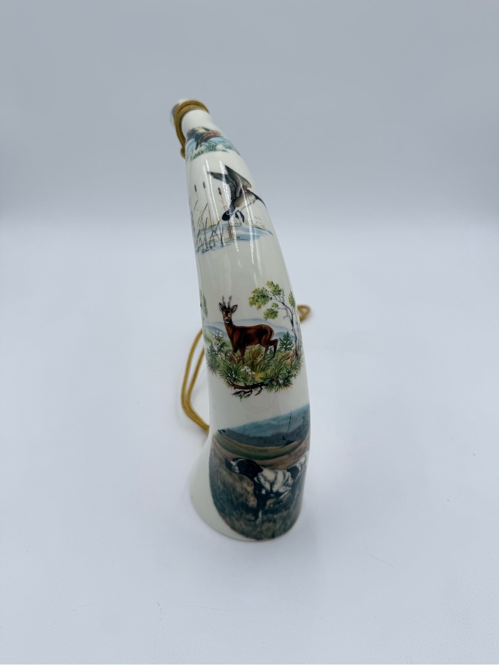 Vintage USSR Porcelain Pipe Horn Hunters Scene Dog Deer Game Birds Kiev - Signed